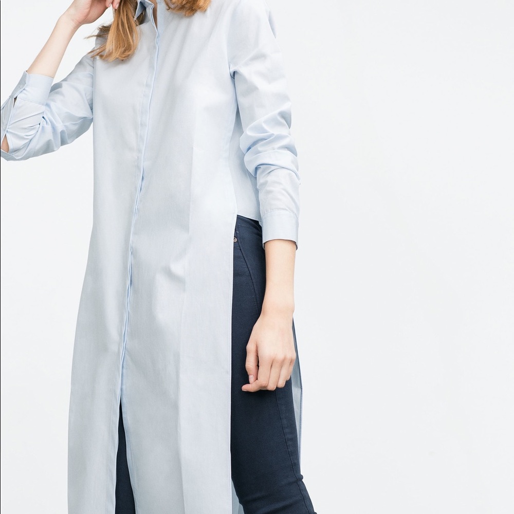 Zara Extra Long Shirt-Blue