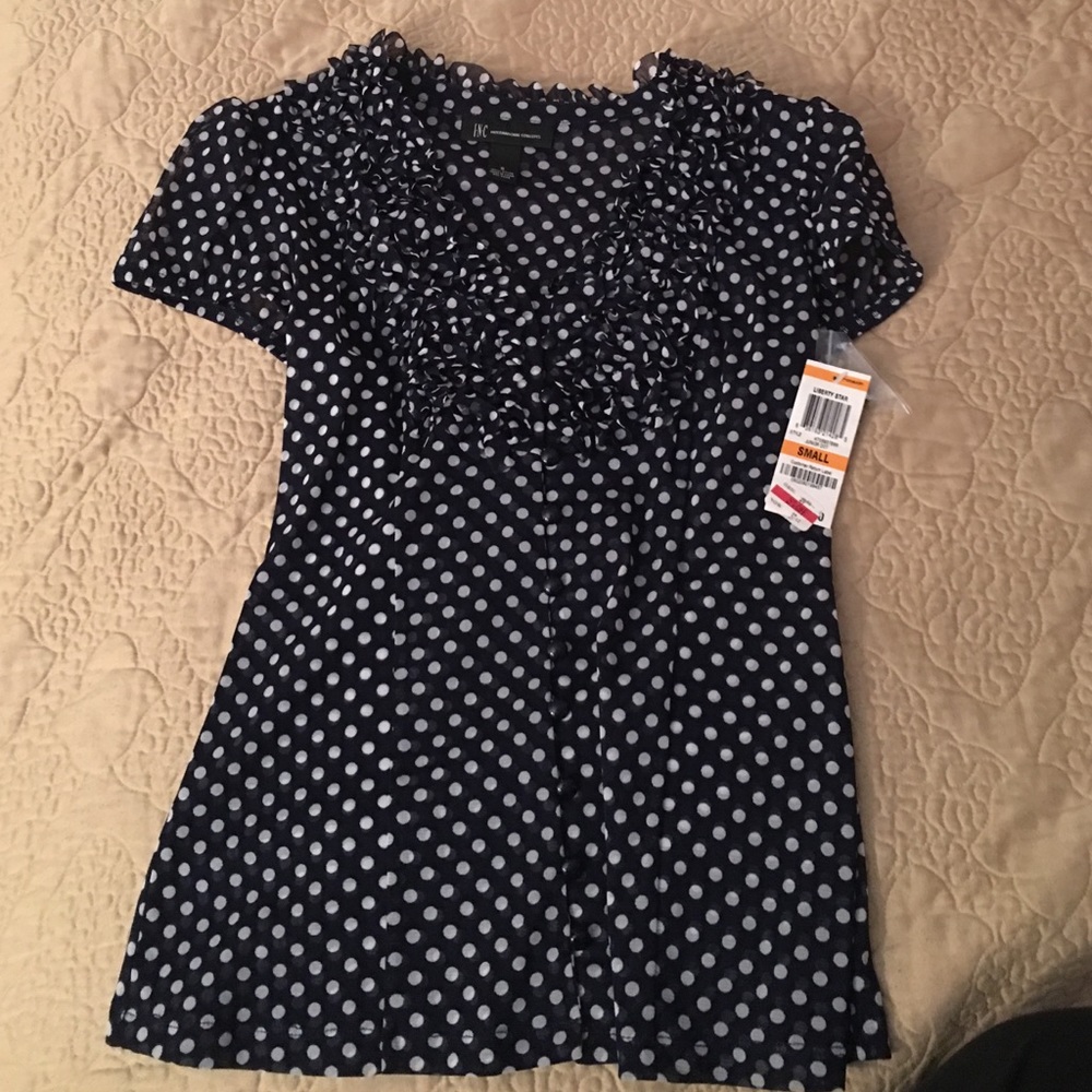 Inc polka dot ruffle blouse.