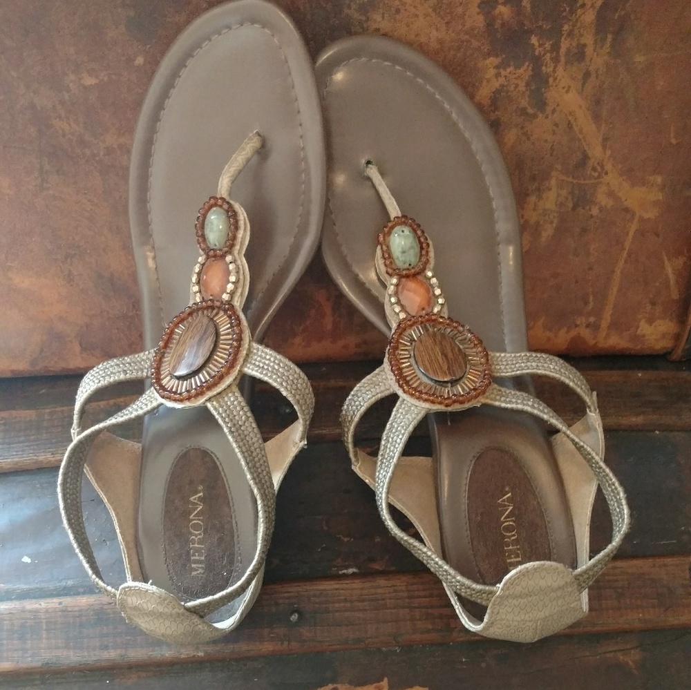 Brown jeweled sandals