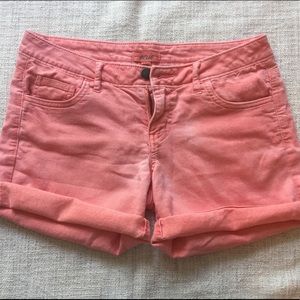 Coral colored denim shorts from Aerie