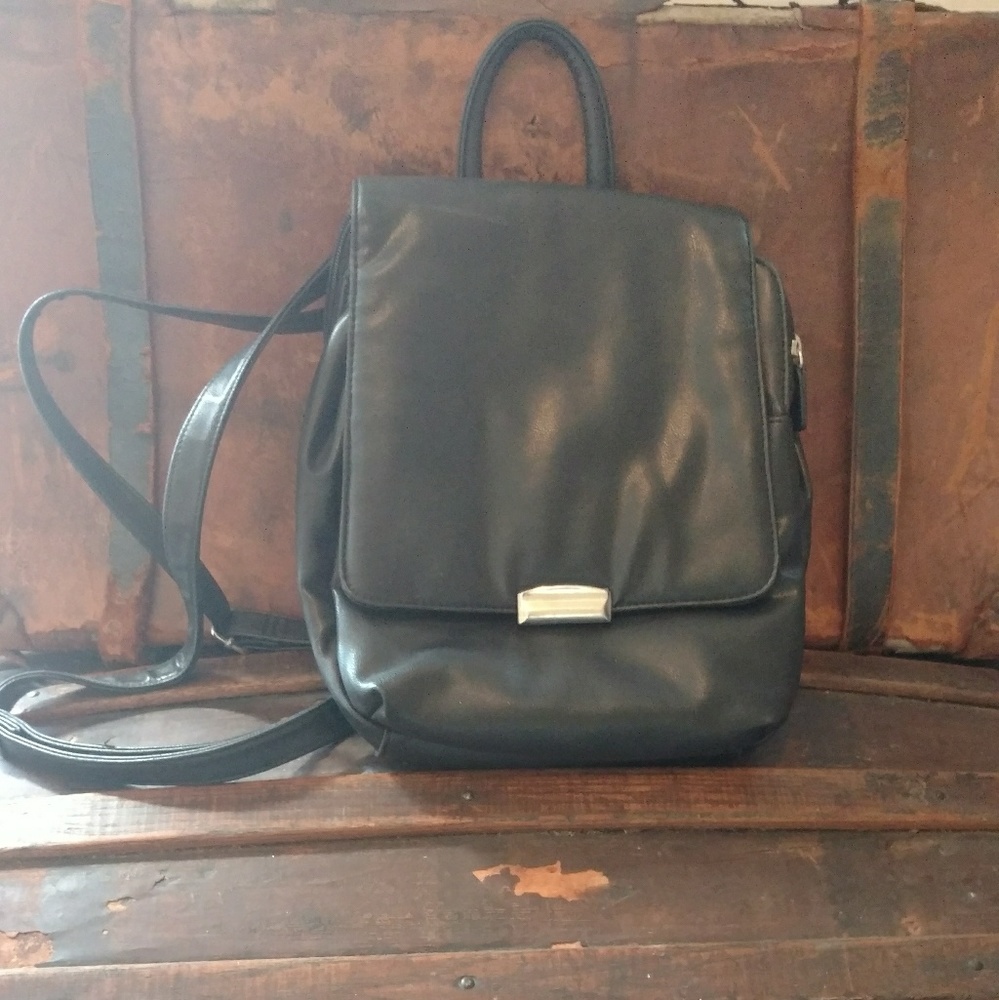 Black leather mini backpack