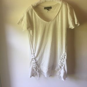 V neck t shirt with ties as bottom