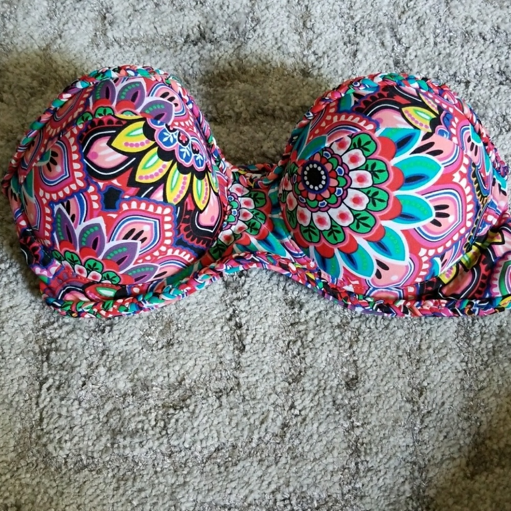 Paisley/floral print bandeau bikini top