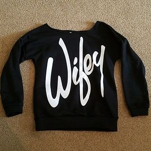 "Wifey" scoop neck black sweatshirt