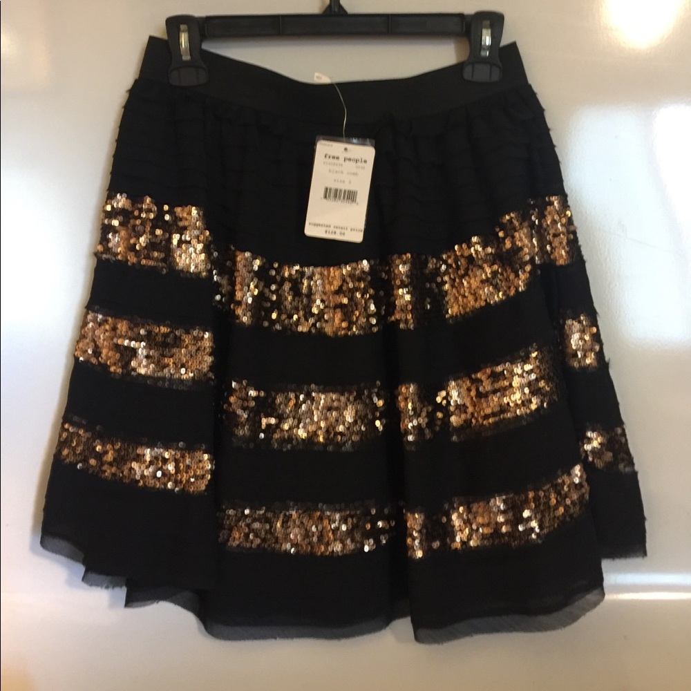 NWT Free people black flirty sequin skirt small