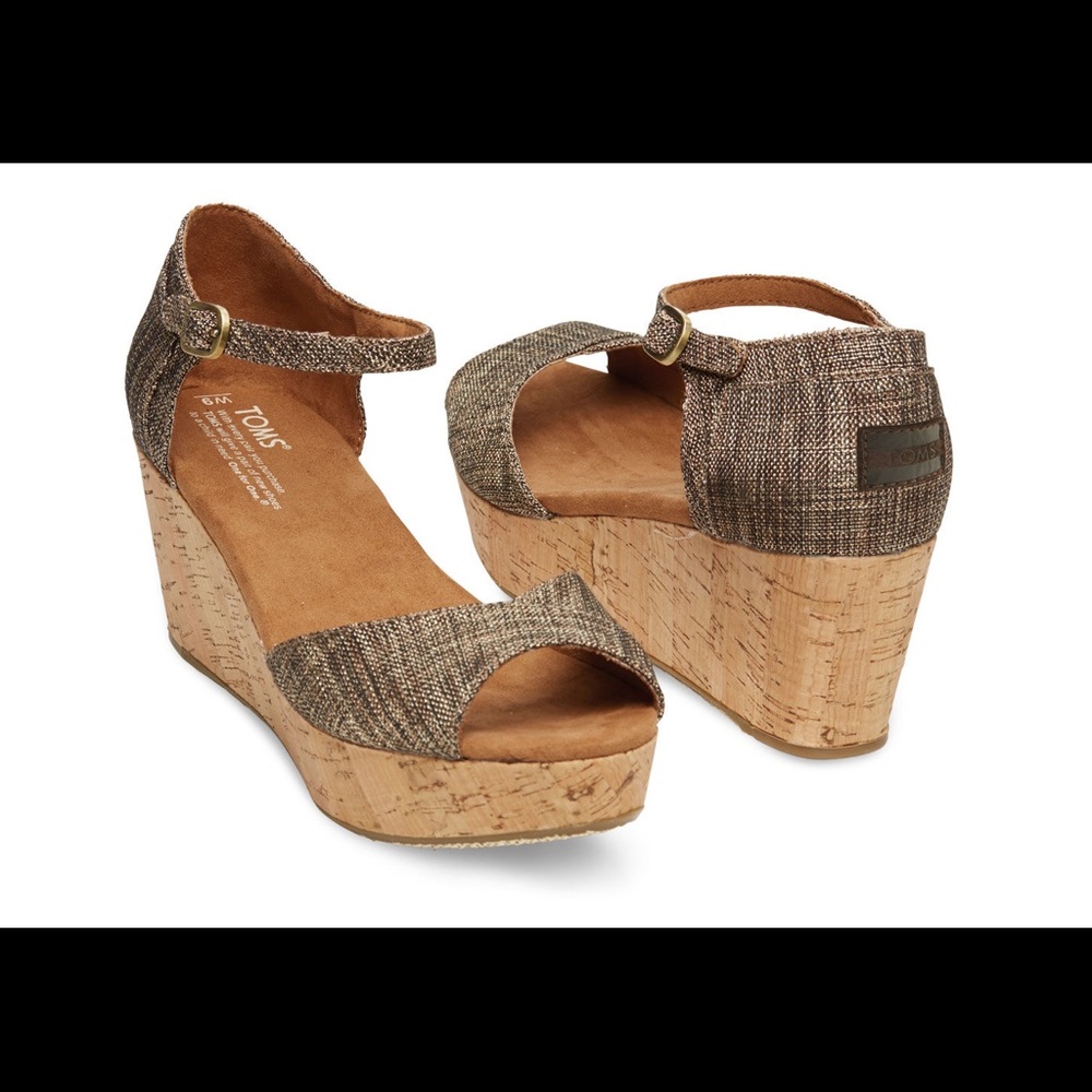 Cute TOMS Metallic Burlap Weave Platform Wedges