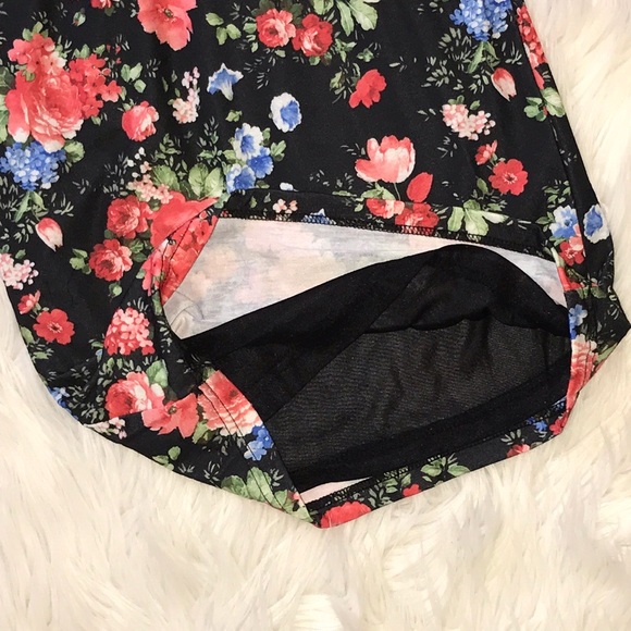 NWT Stretchy Black Floral One Shoulder Mini Dress - Picture 3 of 6