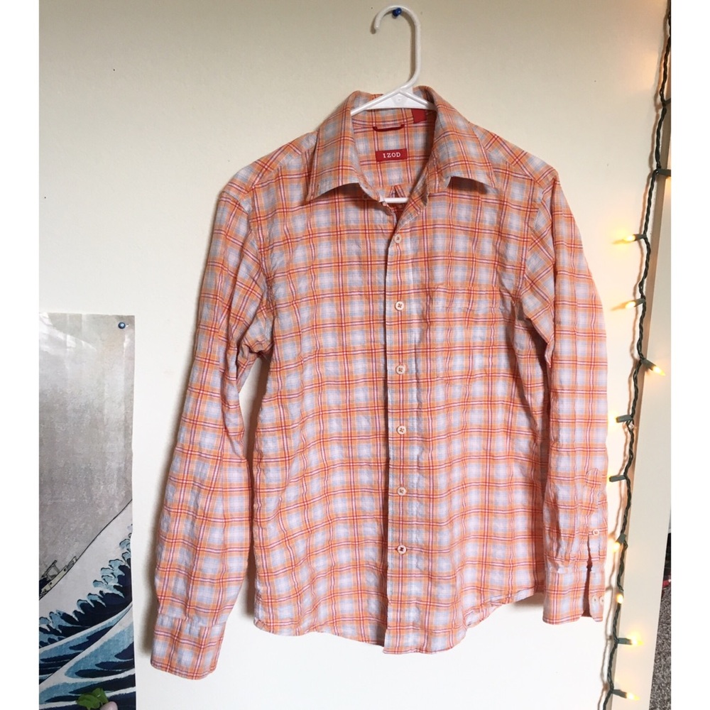 Orange izod men's button down flannel