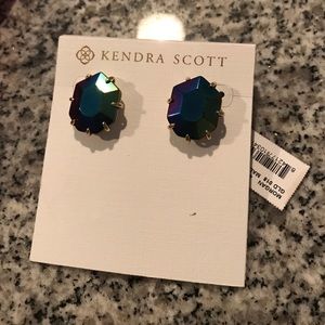 HTF Kendra Scott Black Iridescent Morgan Gold Stud