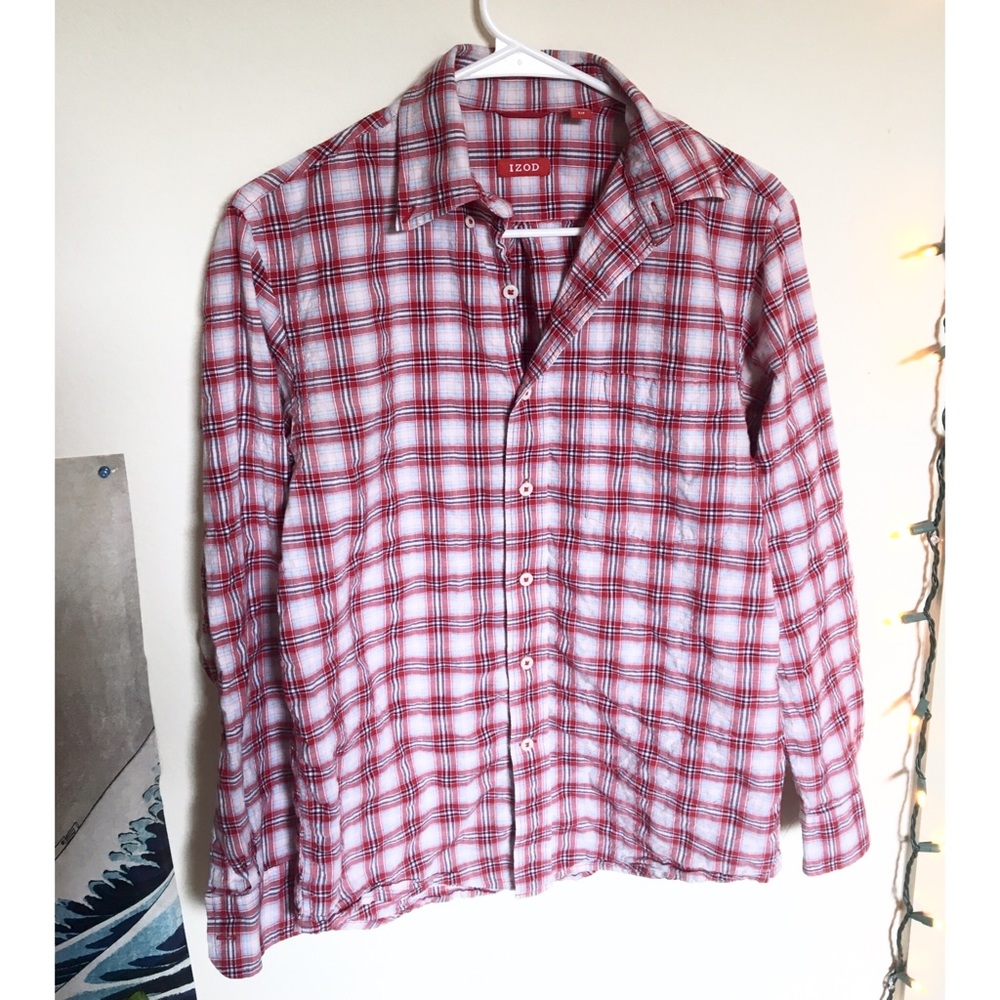 Red izod men's button down flannel