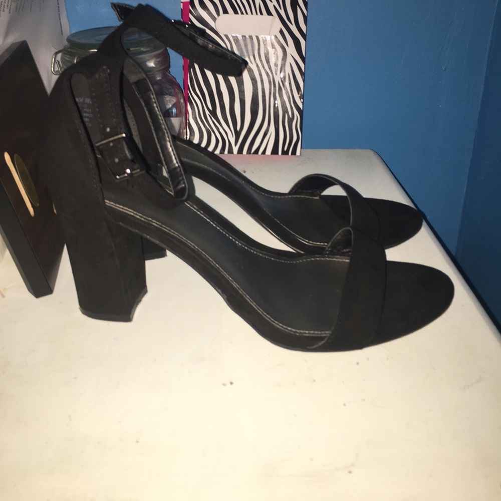 Black Suede Block Heel with Ankle Strap