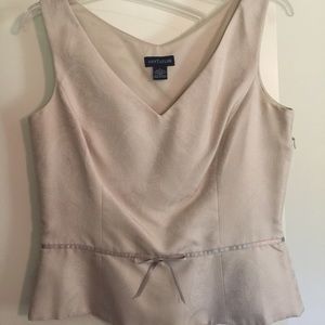 Silk v-neck peplum top. Neutral Oyster tone