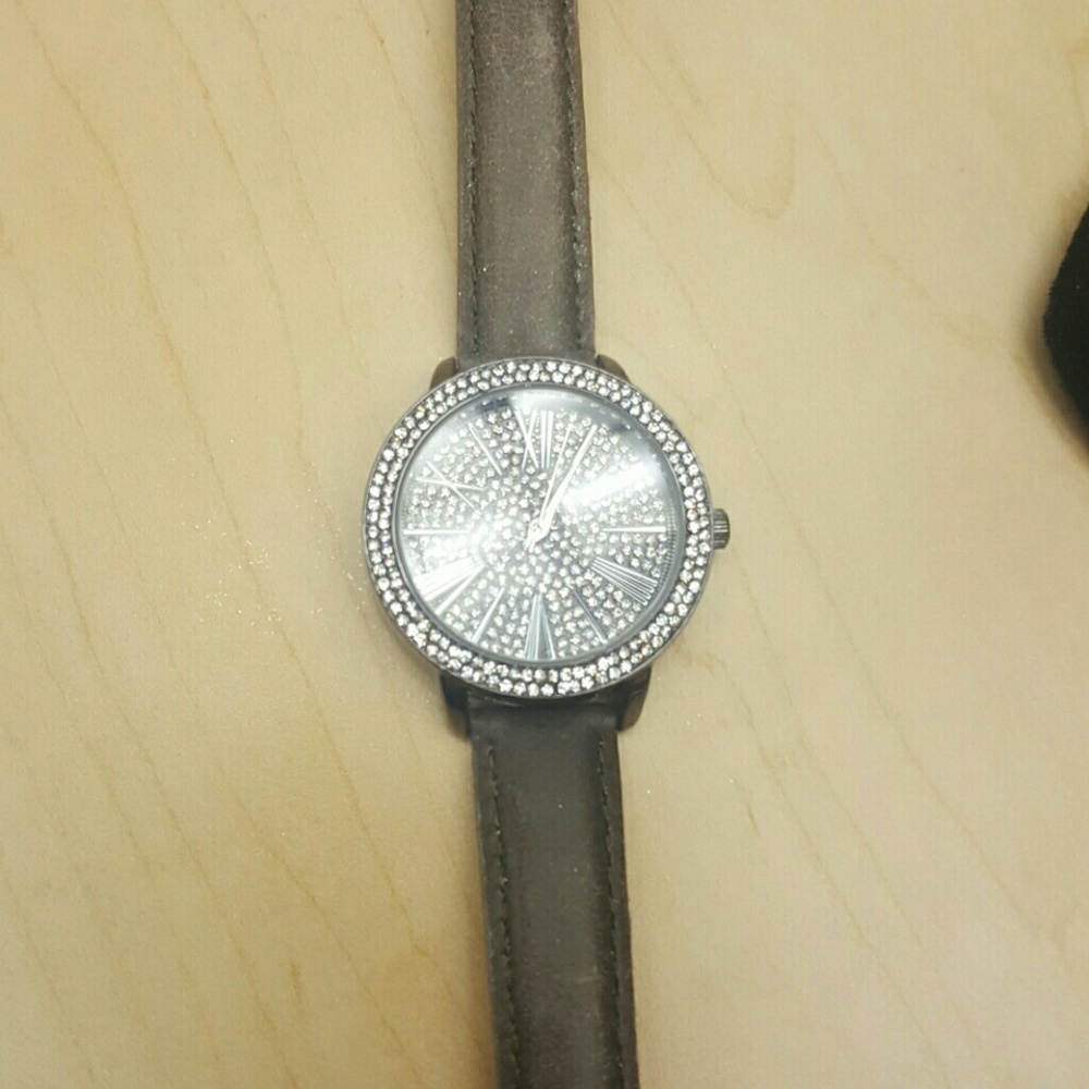 Bling watch with leather band