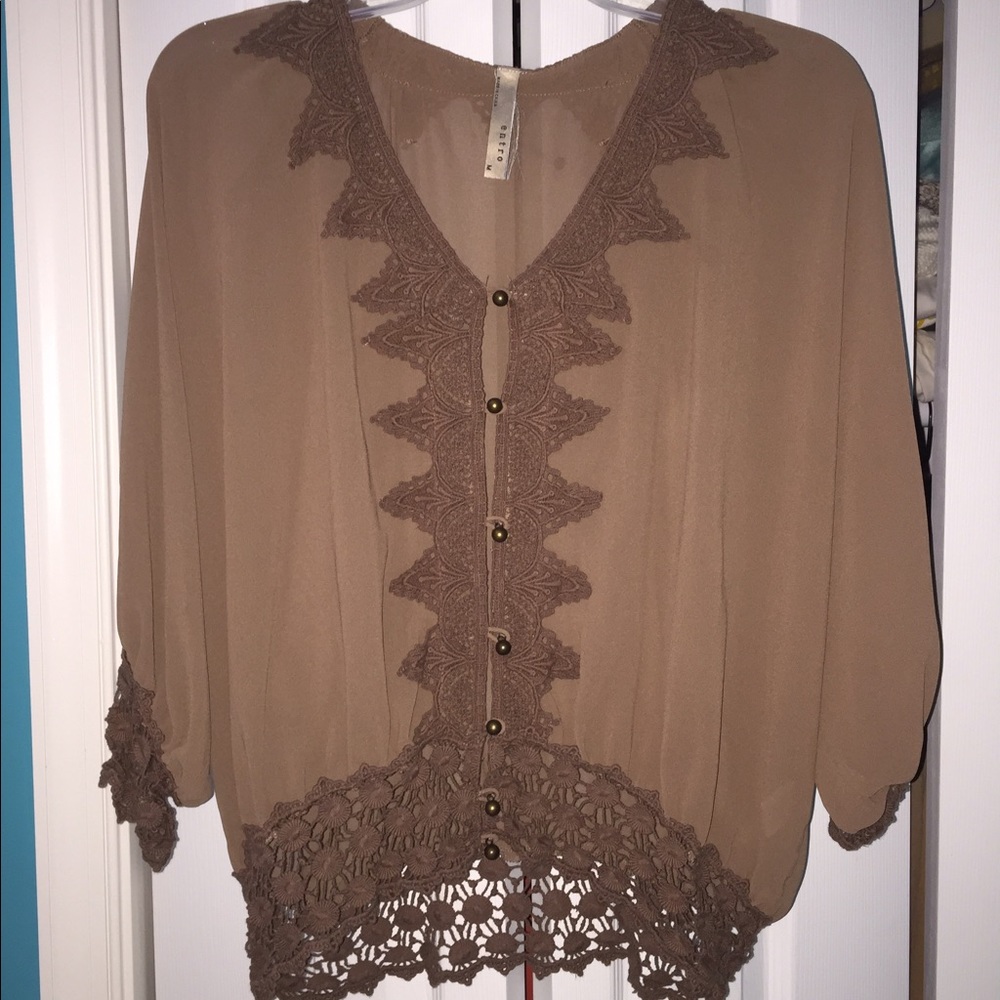 Classy brown blouse with lace detailing