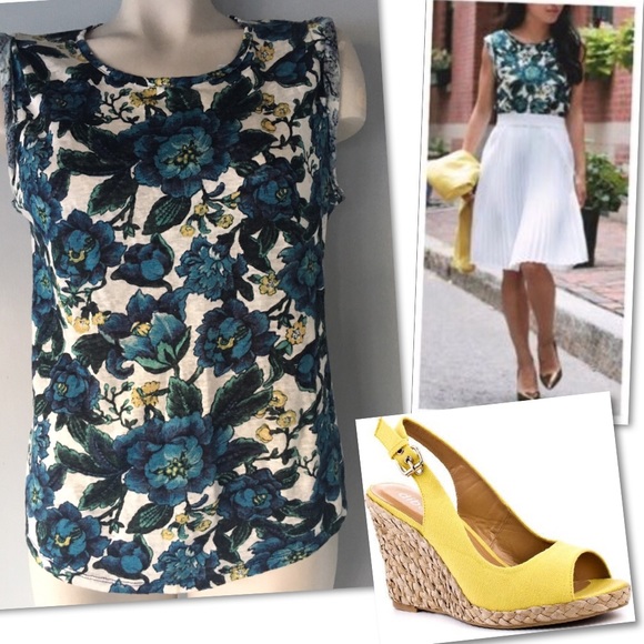 LOFT Tops - ANN TAYLOR LOFT LINEN FLORAL TOP SHIRT SZ S