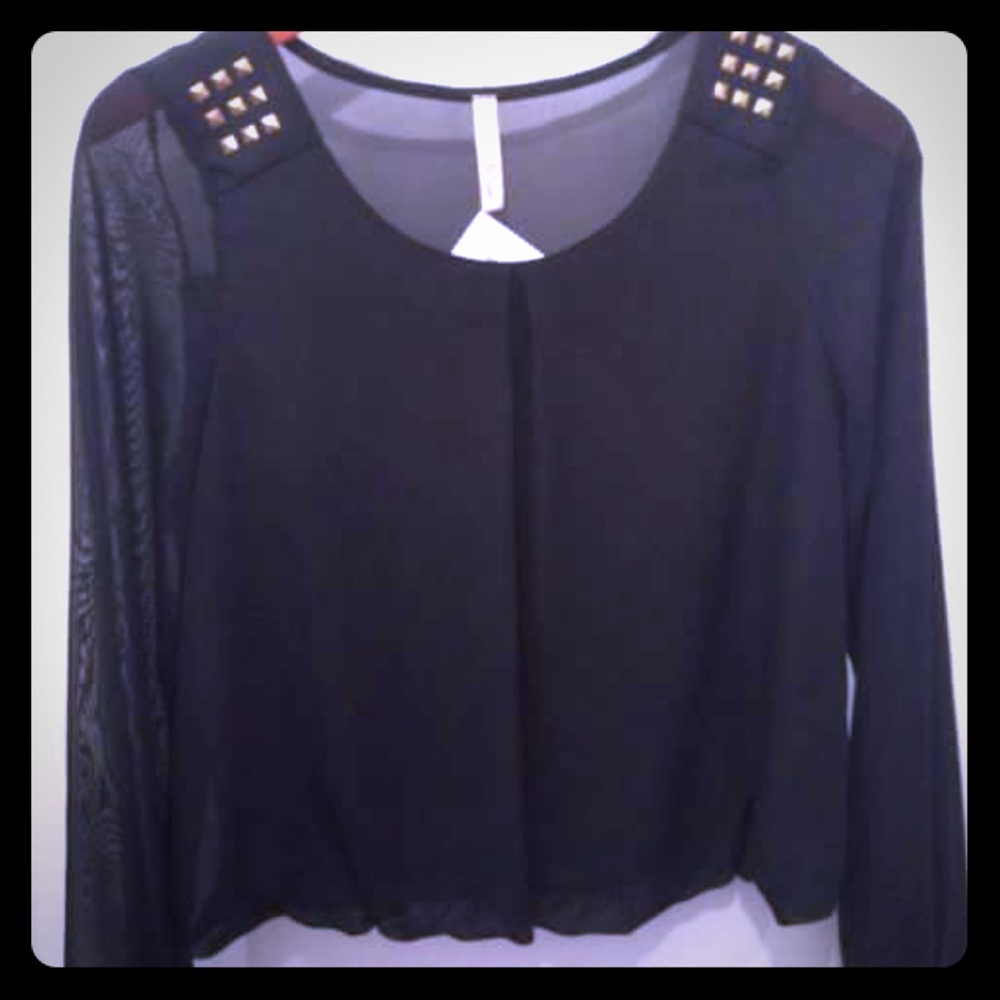 Chiffon Black Blouse with See-Through Sleeves