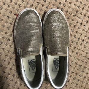 Well loved metallic bronze vans classic slip ons