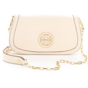 Tory Burch Amanda logo clutch vanilla cream