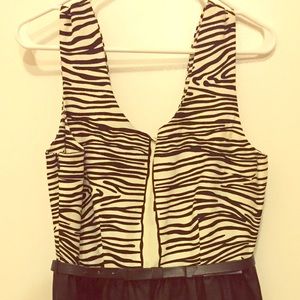 Zebra dress with genuine leather skirt