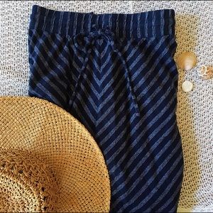 LOFT Navy and Gray Striped Maxi Skirt Petite XXS