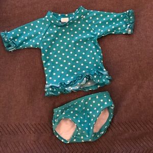 Size 3-6 mos teal polka dots bikini w/ rash guard