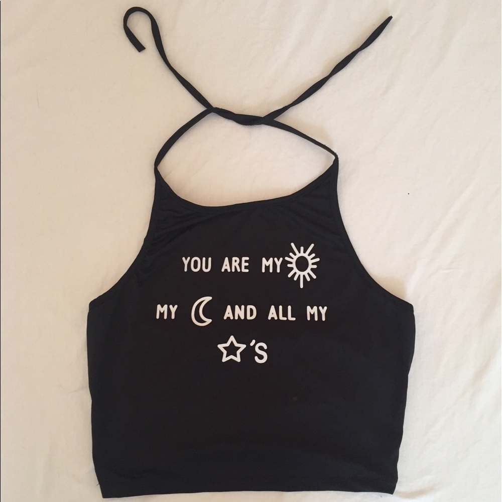 Trendy Festival Cropped Black Halter Top