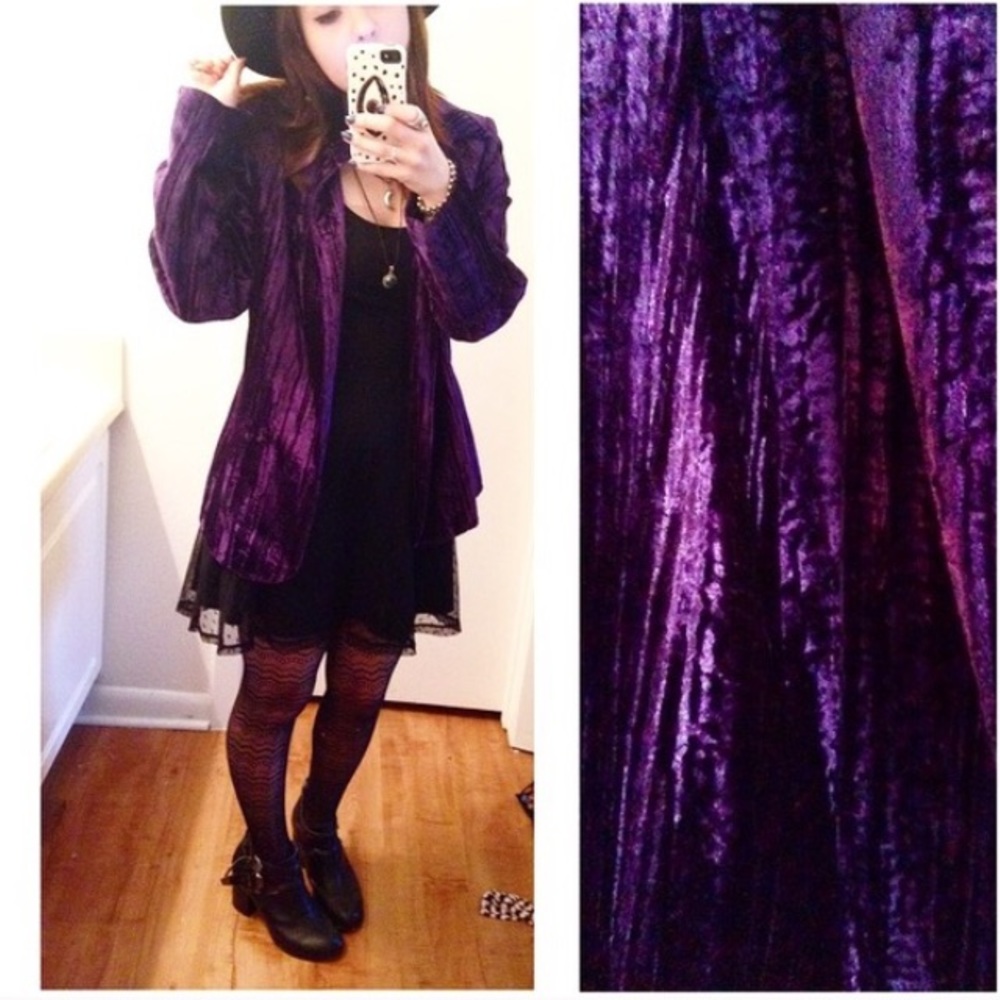 Crushed velvet purple blazer jacket