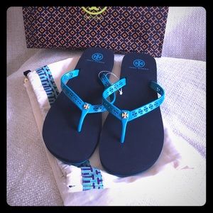 Brand new Tory Butch blue and turquoise flip flops