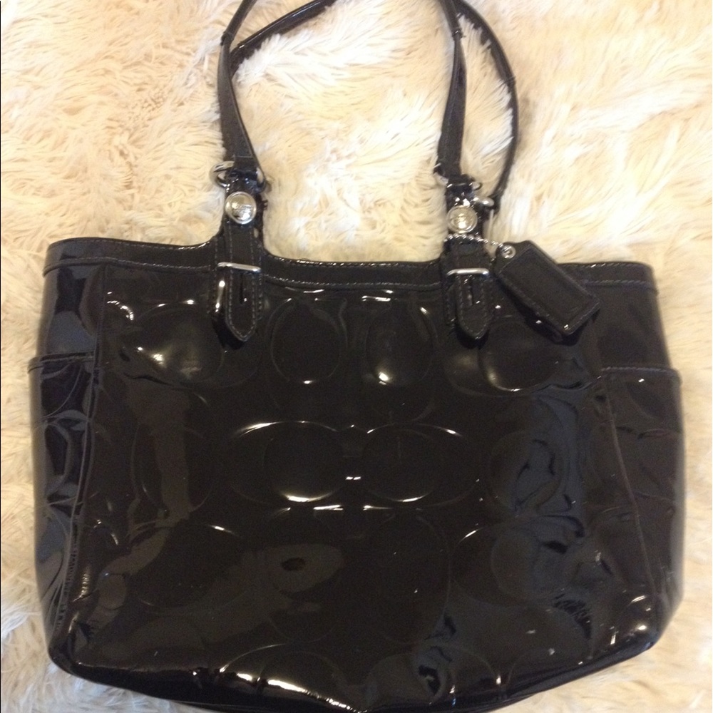 Black patent leather coach purse