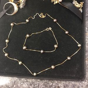 14K Tahitian Pearl Necklace and Bracelet set