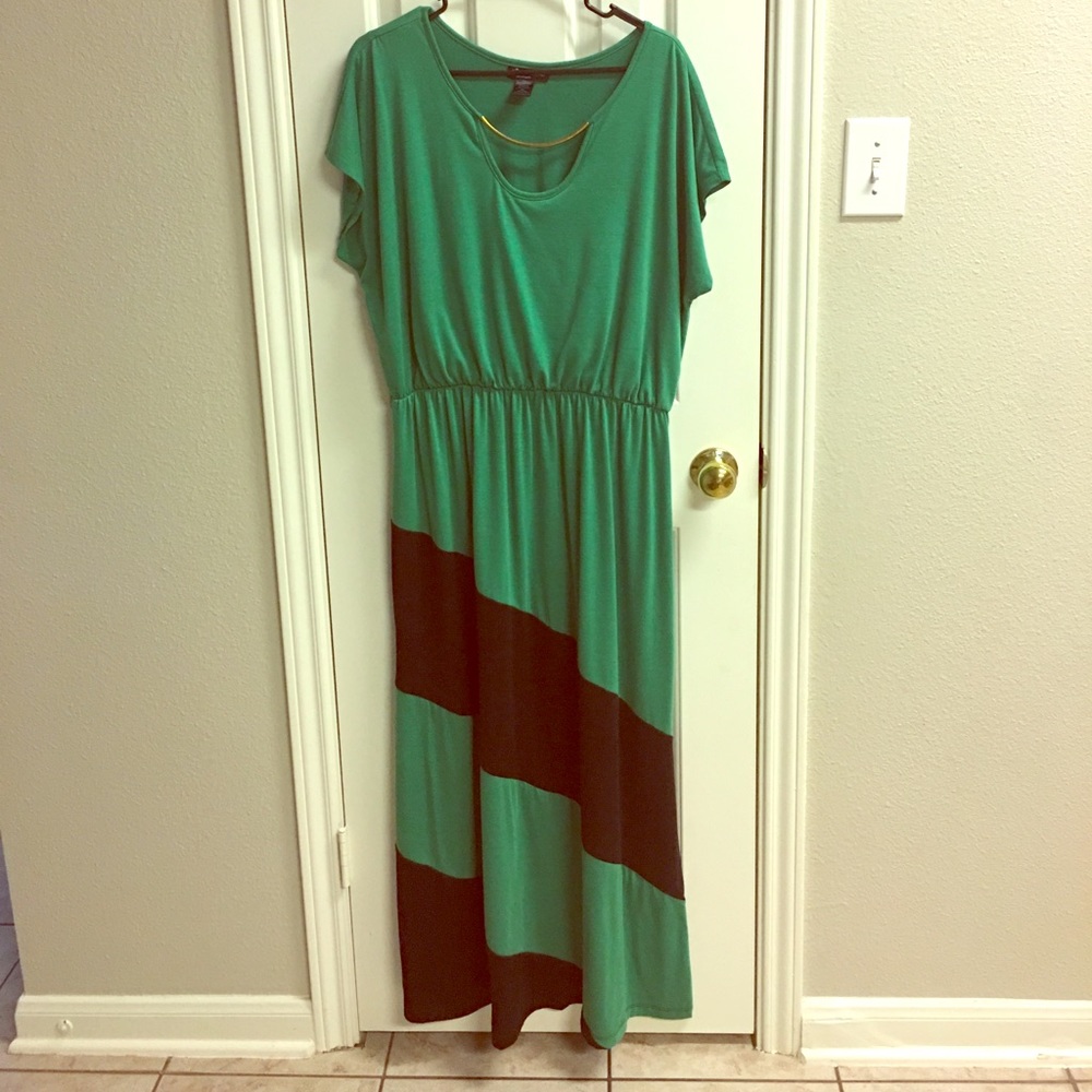 Green and black maxi dress