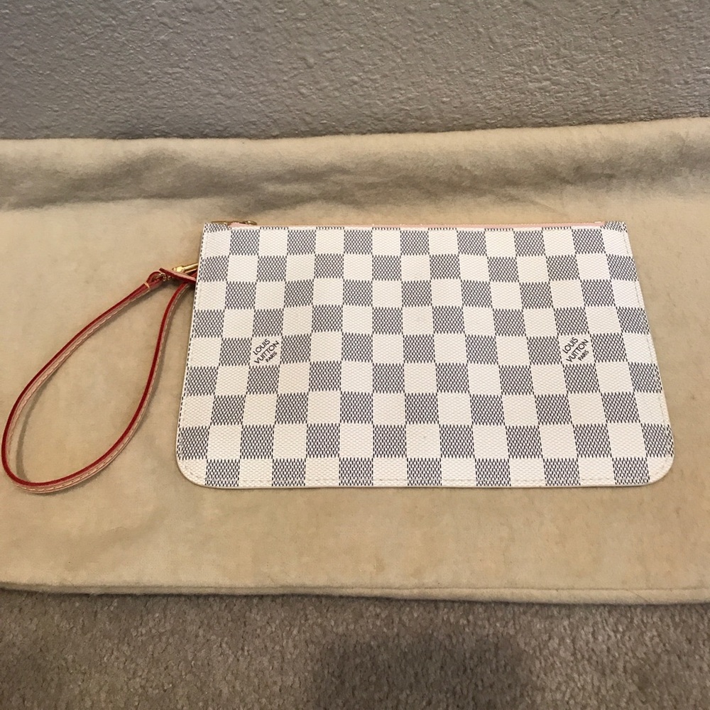 SOLD! Louis Vuitton Azur Damier Neverfull Wristlet