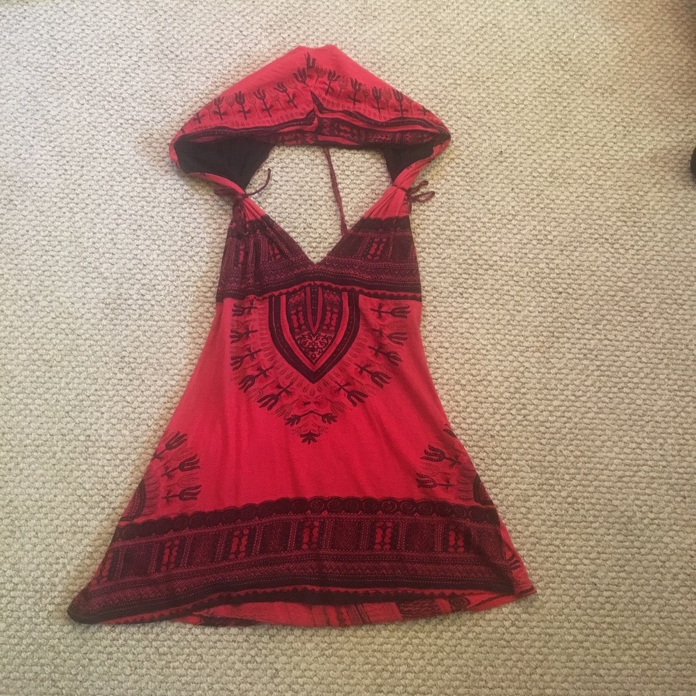 Hooded red mandala dress