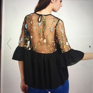Beautiful back embroidered mesh blouse