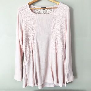 rbx Waffle Knit Long Sleeve Top w/ Lace Panels