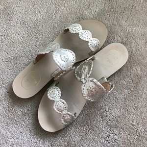 Pewter colored jack rogers in the lauren style.