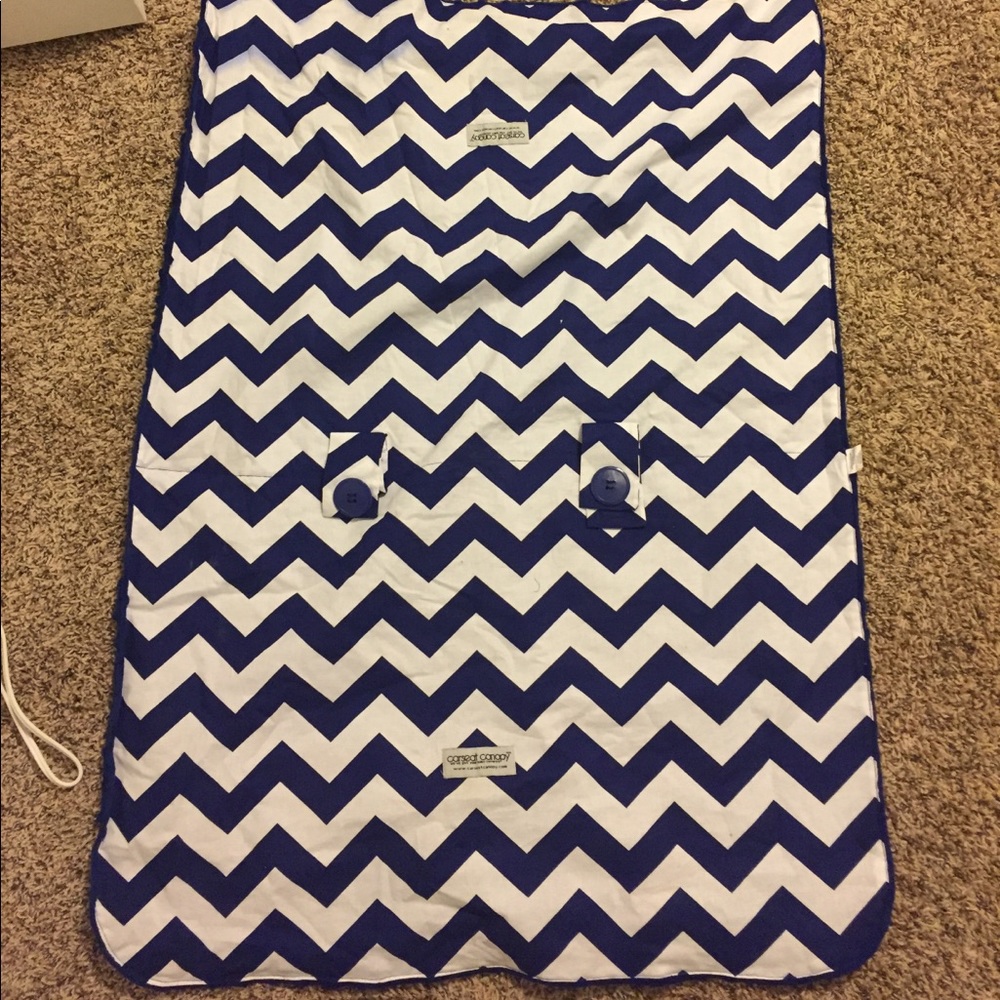 Blue and white chevron car seat canopy