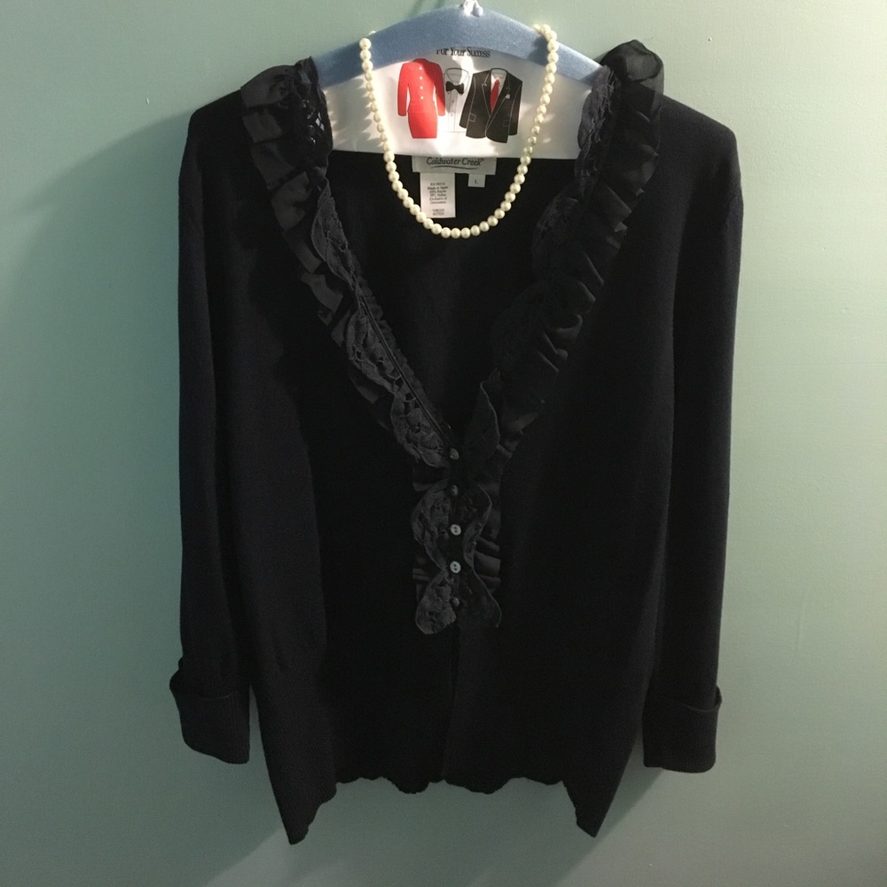 Coldwater Creek Navy Sweater Set cardigan tank 2pc
