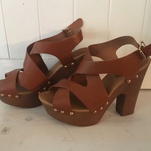 Brown Buckle Platform Sandals