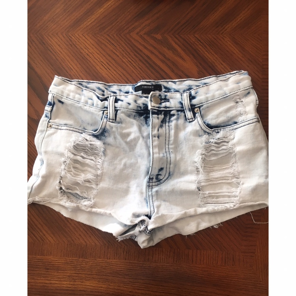 Forever 21 Ripped Light Wash Denim Shorts