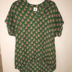 Cabi green top win flower pattern