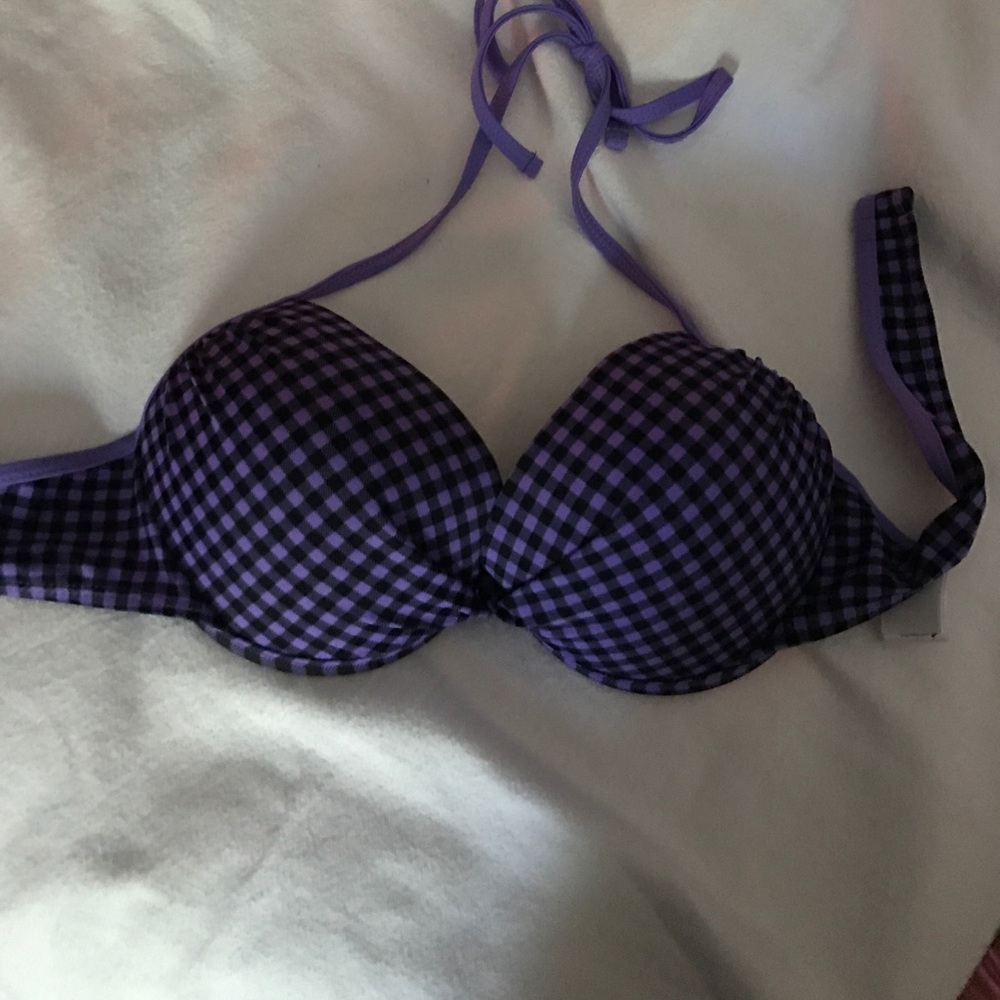 Cute (junior's)purple and black checkered swim top