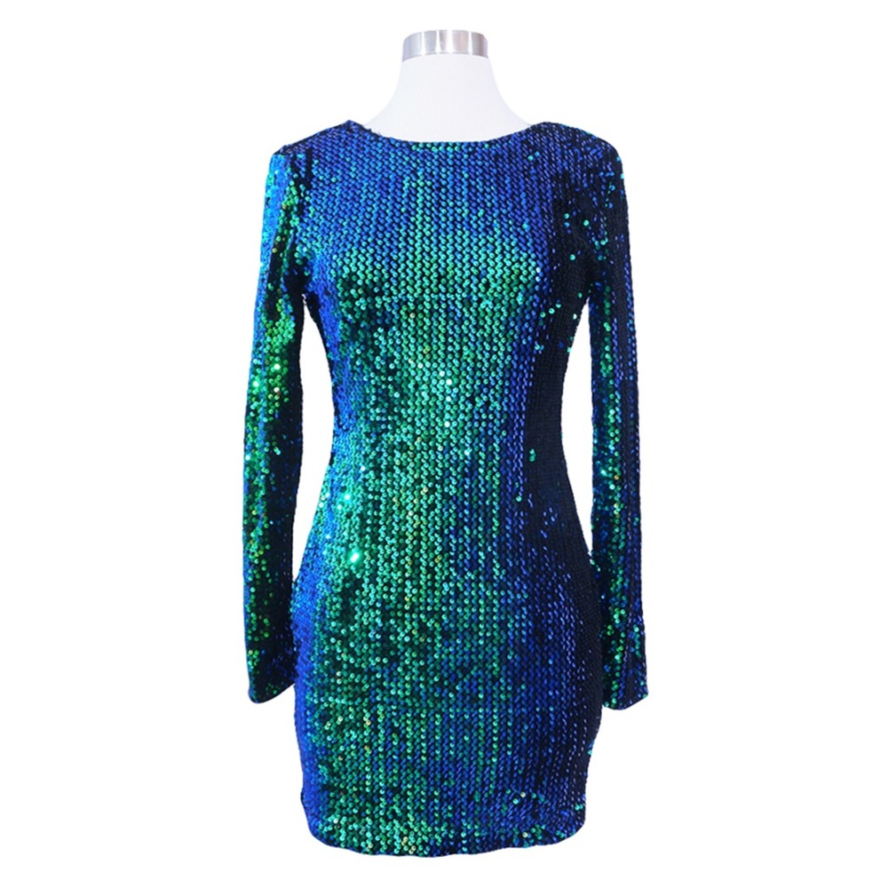❗️FINAL PRICE❗️Green Long Sleeve Sequin Dress - Picture 5 of 7