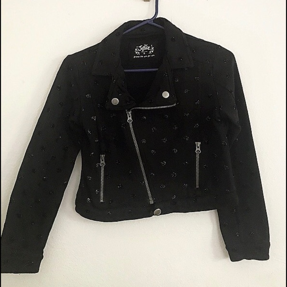 Justice Black Jacket with Sparkly Polka Dots