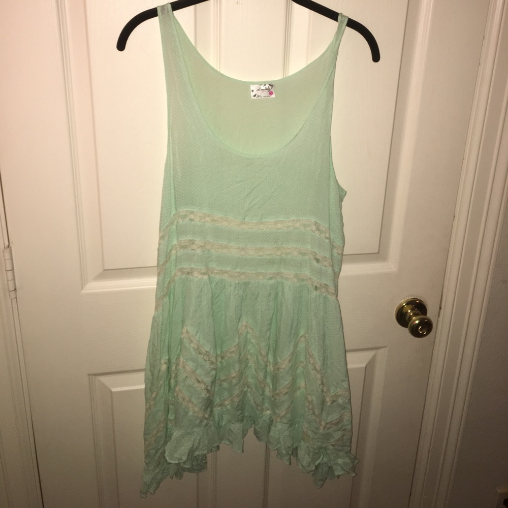 Free People Mint Swingy Lace Tunic