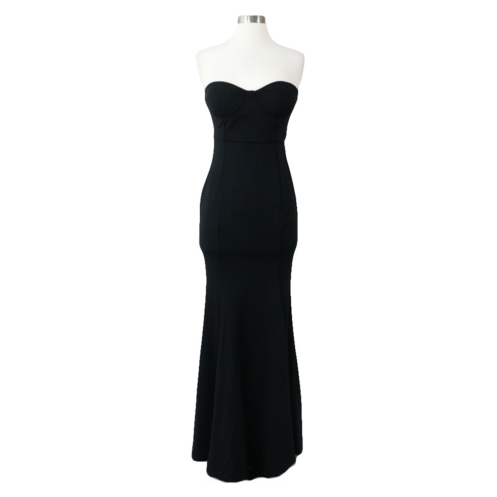 Black Fishtail Bustier Bandeau Long Dress - Picture 5 of 7