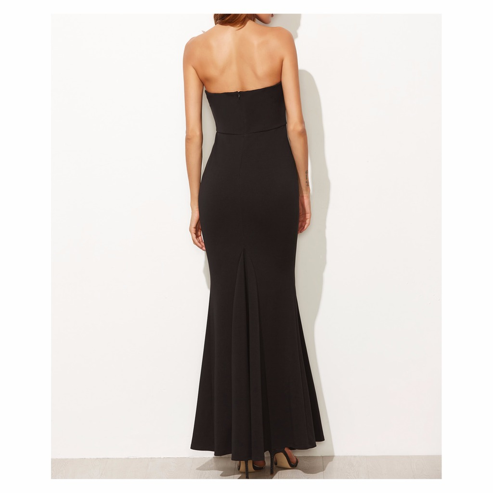 Black Fishtail Bustier Bandeau Long Dress - Picture 4 of 7