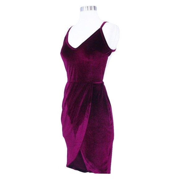 Backless Velvet Wrap Dress Burgundy Red - Picture 6 of 7
