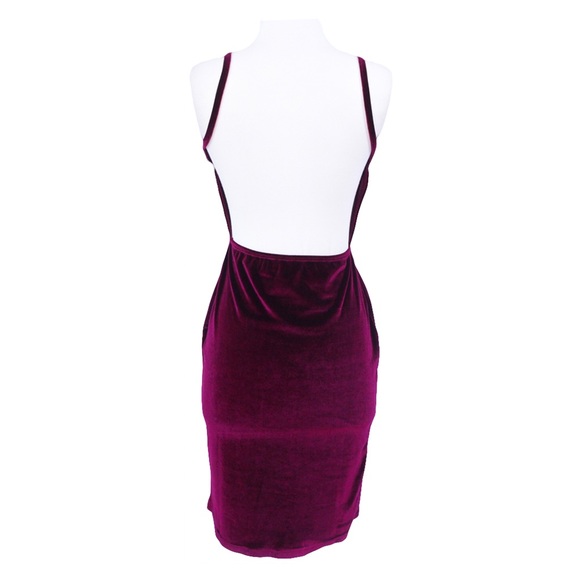 Backless Velvet Wrap Dress Burgundy Red - Picture 7 of 7