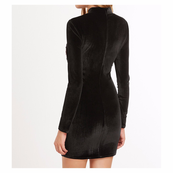 Black Red Roses Velvet Bodycon Dress - Picture 4 of 7